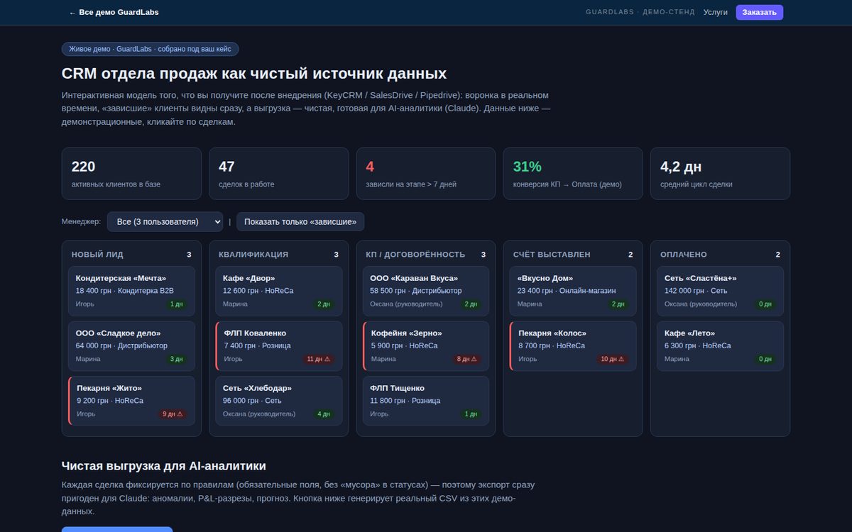 CRM for a sales team — live demo · GuardLabs