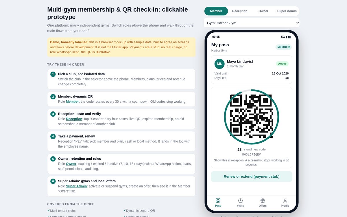 Multi-Gym Check-in Prototype