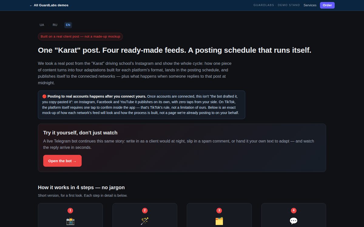 Karat SMM — un post, cuatro redes (EN)