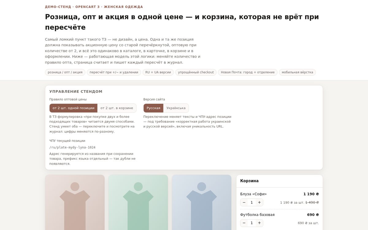 OpenCart 3 — wholesale, retail and cart recalculation