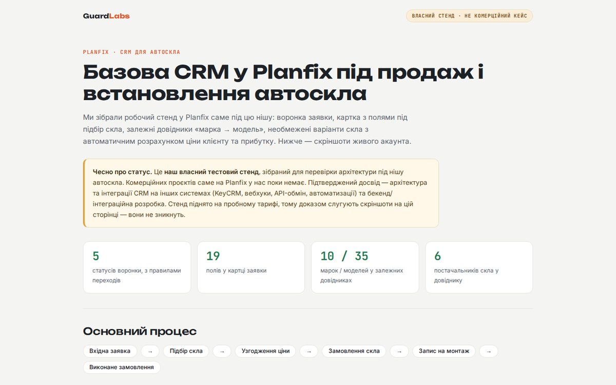 Planfix CRM for auto glass