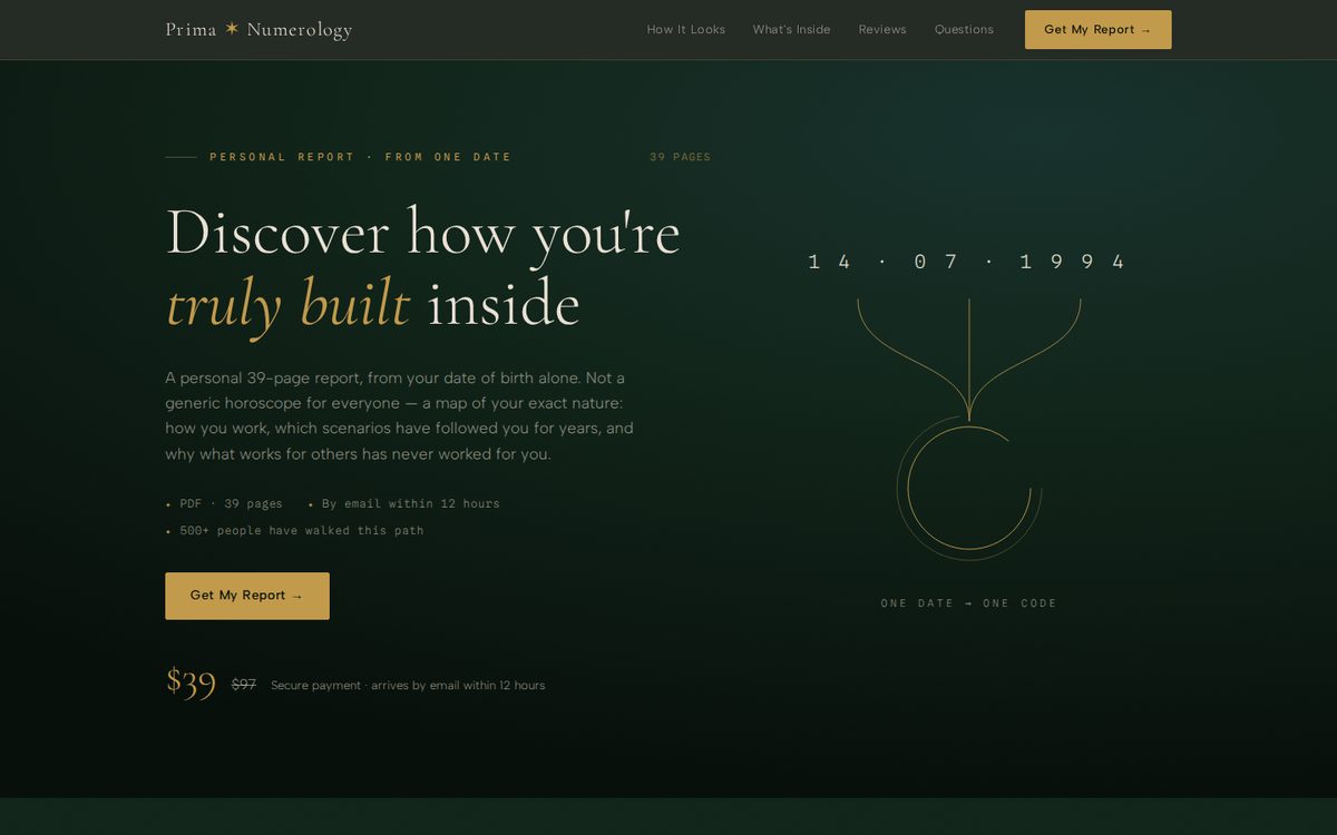 Prima — personal numerology reports