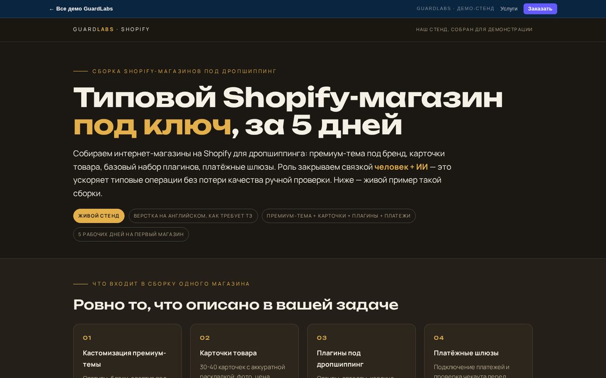 Shopify dropshipping stores · GuardLabs stand