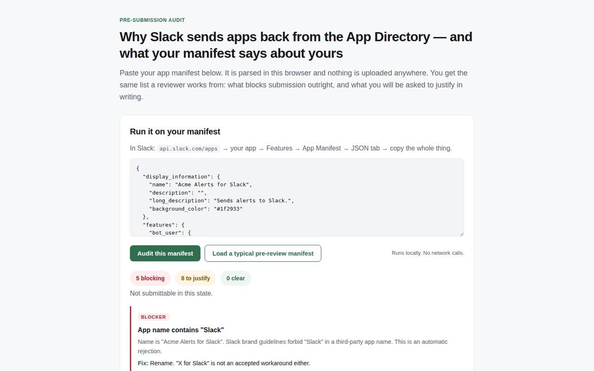Directorio de apps de Slack — auditoría previa