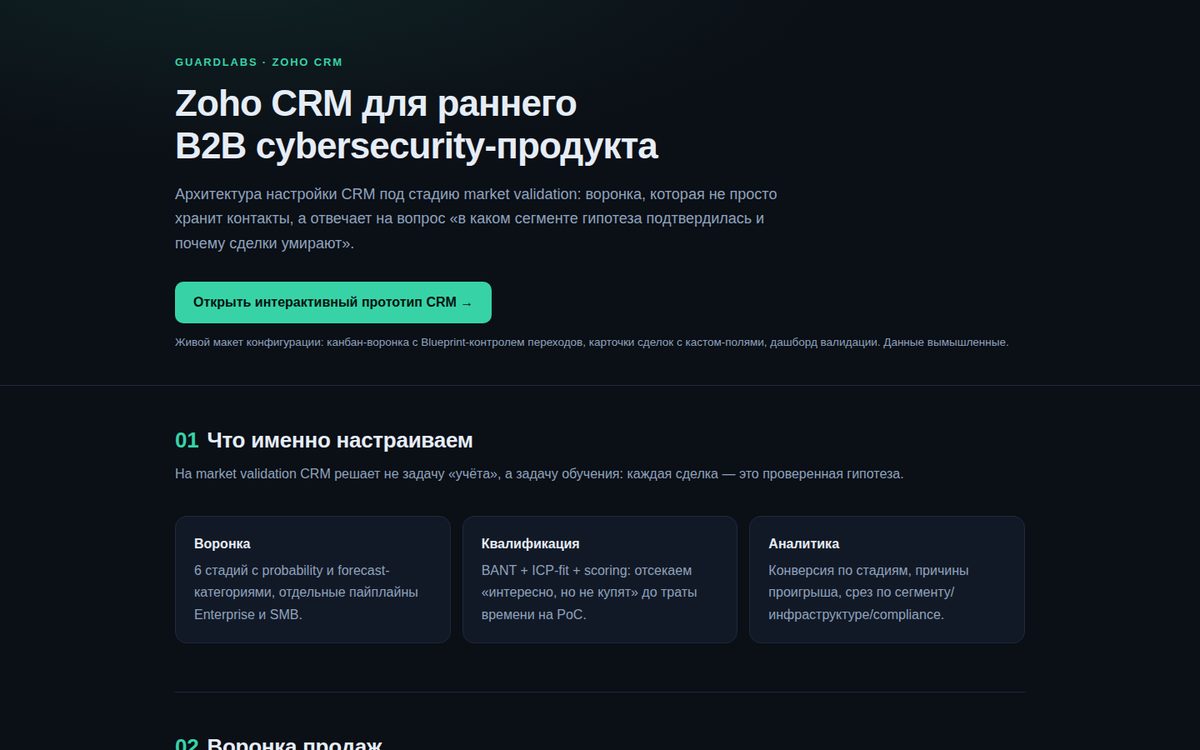 Zoho CRM for B2B cybersecurity
